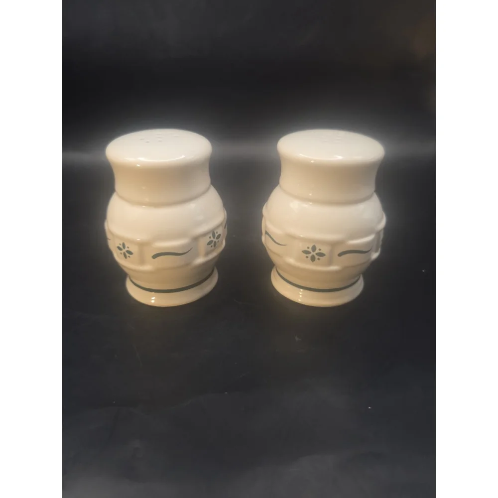 Longaberger Classic Green Woven Traditions Salt and Pepper Shakers set